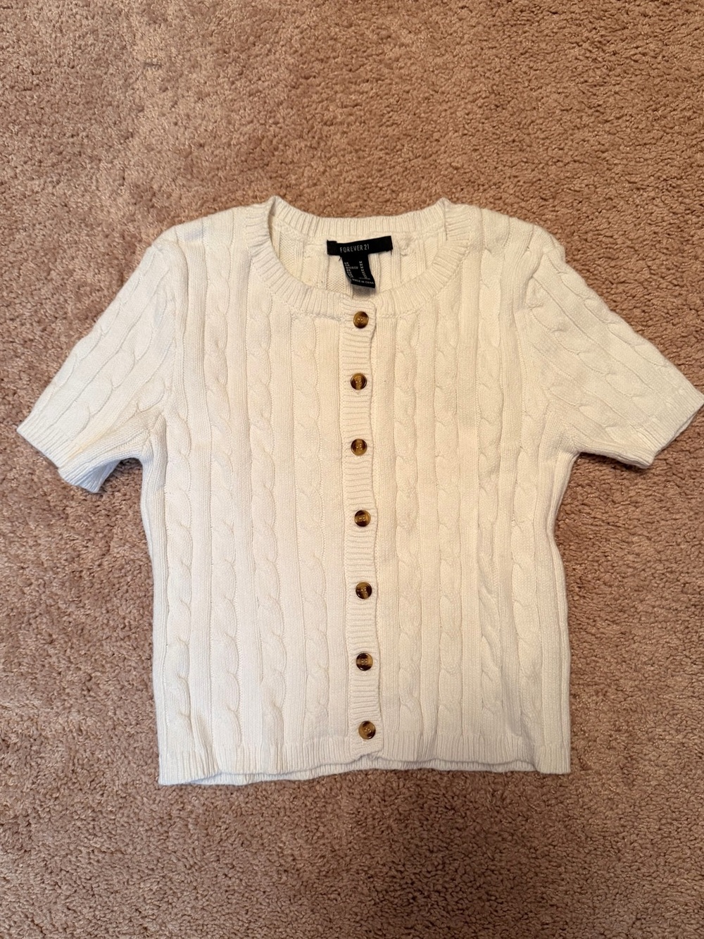 Forever 21 Cream Cable Knit Short Sleeve Cardigan